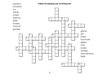 Tolkien Vocabulary List 12 Crossword by BAC Education TPT