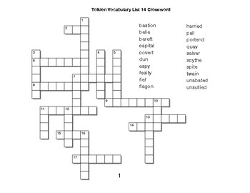 Tolkien Vocabulary List 14 Crossword by BAC Education TPT