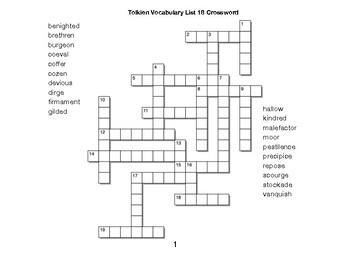 Tolkien Vocabulary List 18 Crossword by BAC Education TPT