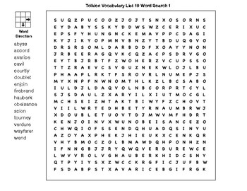 Tolkien Vocabulary List 19 Crossword by BAC Education TPT