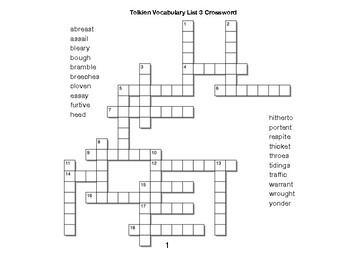 Tolkien Vocabulary List 3 Crossword by BAC Education TPT