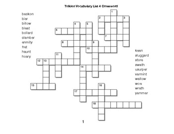 Tolkien Vocabulary List 4 Crossword by BAC Education TPT