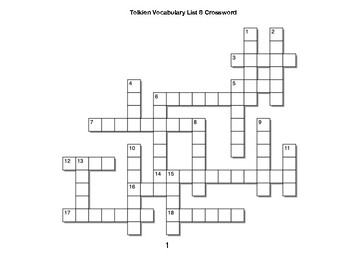 Tolkien Vocabulary List 8 Crossword by BAC Education TPT