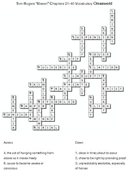 Tom Rogers Eleven Chapters 31 40 Vocabulary Crossword by Northeast