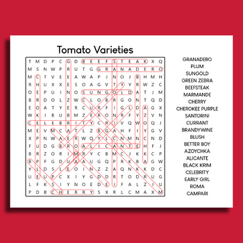 Tomato Varieties Word Search Puzzle Worksheet Printable TPT