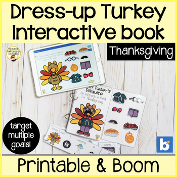 Preview of Tommy Turkey's Disguise Dress Up Interactive Book for Thanksgiving Print & Boom