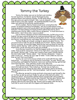 Preview of Tommy the Turkey Thanksgiving Fiction/Fantasy Reading
