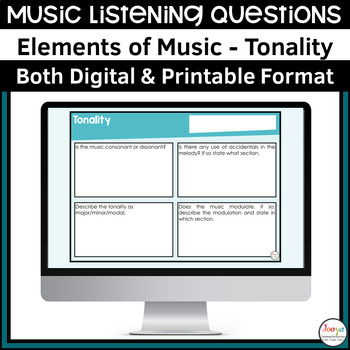 Preview of Tonality Elements of Music Listening Questions for Song Analysis & Assessment