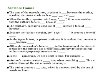 Preview of Tone & Diction Sentence Frames