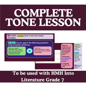 Preview of Tone Lesson adapted to HMH Into Literature Grade 7