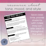 Tone, Mood, and Style Resource Sheet