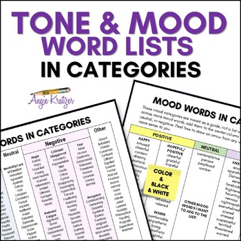 Preview of Tone Words in Categories - Mood Words in Categories - Tone vs. Mood