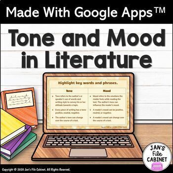 Preview of Tone and Mood Lesson and Activities GRADES 6-8 Interactive Google Apps