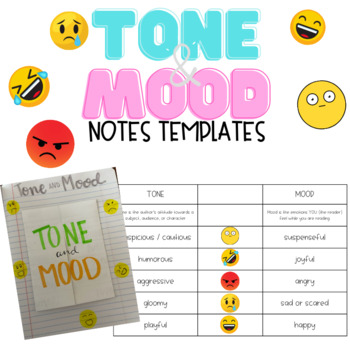 Preview of Tone and Mood Note Templates | Interactive Notebook Notes