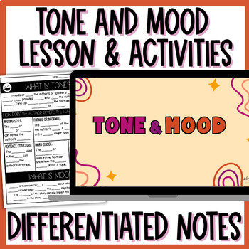 Preview of Tone and Mood Notes, Slides, Activities, Passages, & Practice Worksheets 6th-8th