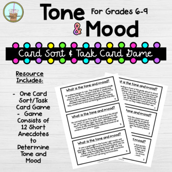 Preview of Tone and Mood Task Cards | Card Sort | Middle School (6-8) Tone and Mood