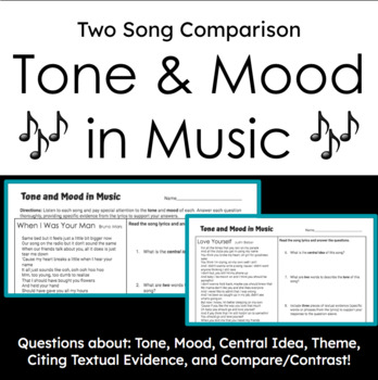 Preview of Tone and Mood in Music Analysis - Two Song Comparison - Text Analysis