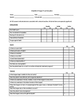 Preview of Tongue Thrust Evaluation Checklist