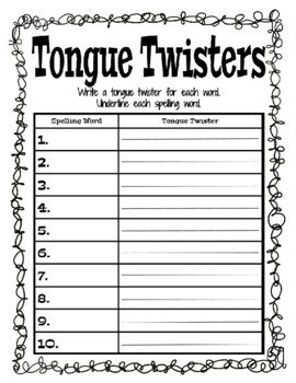 Preview of Tongue Twisters: Spelling Practice Activity Sheet / Worksheet