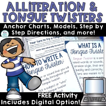 Preview of Tongue Twisters Alliteration Activities Figurative Language Writing Activity