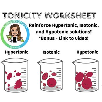 Preview of Tonicity Worksheet: Reinforce Hypertonic, Isotonic, and Hypotonic Solutions