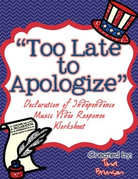 Preview of 'Too Late to Apologize' Music Video Response Worksheet