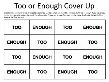 Preview of Too or Enough? Commonly Confused Adverbs Task Cards or Games