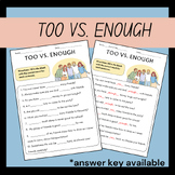 Too vs Enough Language Arts Grammar Worksheet for 4th Grade