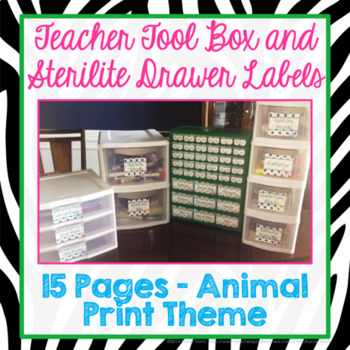 Preview of Teacher Tool Box Labels Animal Print EDITABLE