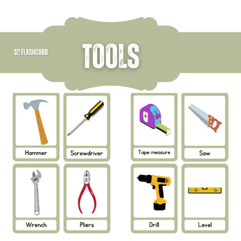 Preview of Tools Flashcards , 32 Clipart , Useful Tools and Equipment , Editable