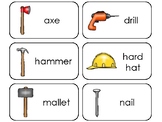 Preschool Tools and Equipment Themed Printable Flashcards.