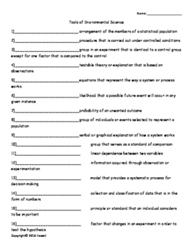 tools of environmental science vocabulary quiz or worksheet tpt