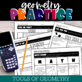 Tools of Geometry Practice Choice Board Worksheets / Homework