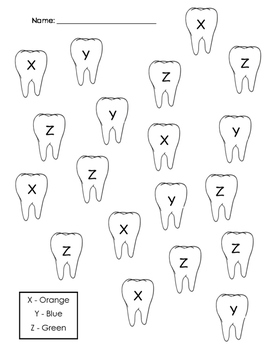 tooth color by letter x y z by bethany mitchell tpt