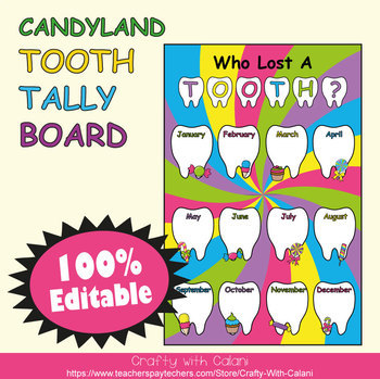 Preview of Tooth Tally Board in Candy Land Theme - 100% Editable