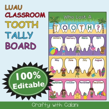 Preview of Tooth Tally Board in Hawaiian Luau Theme - 100% Editable