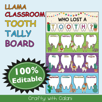 Preview of Tooth Tally Board in Llama Theme - 100% Editable
