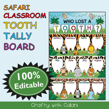 Preview of Tooth Tally Board in Safari Theme - 100% Editable