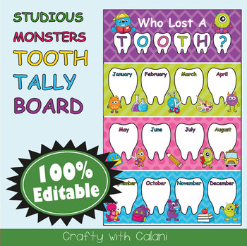 Preview of Tooth Tally Board in Studious Monsters Theme - 100% Editable