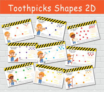 Preview of Toothpicks and Play Dough 2D Shapes. Construction Theme Preschool Activity.