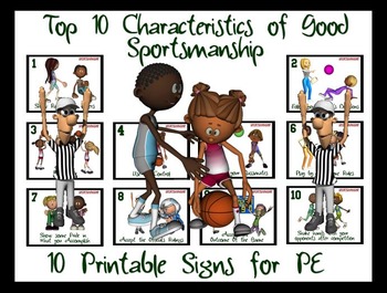 Preview of Top 10 Characteristics of Good  Sportsmanship- 10 Printable Signs for PE