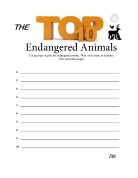 Preview of Top 10 Endangered Species. Game.  Environment.