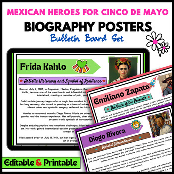 Preview of Top 10 Influential Mexican Heroes for Cinco de Mayo Bio Posters -Bulletin Board.