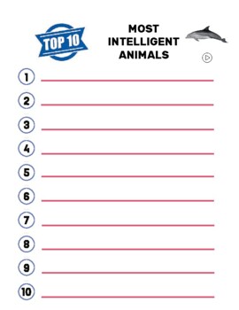 Top 10 Most Intelligent Animals. Science. ESL. EFL. Game. | TPT