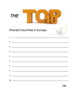 Preview of Top 10 Poorest Countries In Europe. Geography. ESL. EFL. Game.