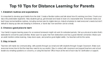 Preview of Top 10 Tips for Distance Learning for Parents