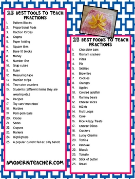 Preview of Top 25 Tools and Foods to Teach Fractions-Chart