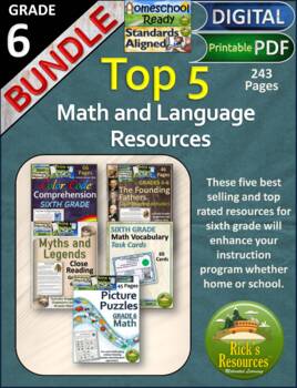 Preview of Top Five Math and Language Resources Grade 6 - Print and Digital Versions