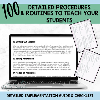 Preview of 100 Detailed Routines & Procedures To Teach Students with Checklist