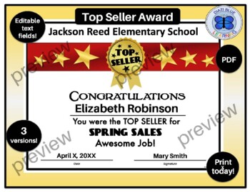 Top Seller Seller Award - Fall, Spring & Monthly Recognition - 3 Pack -  Editable